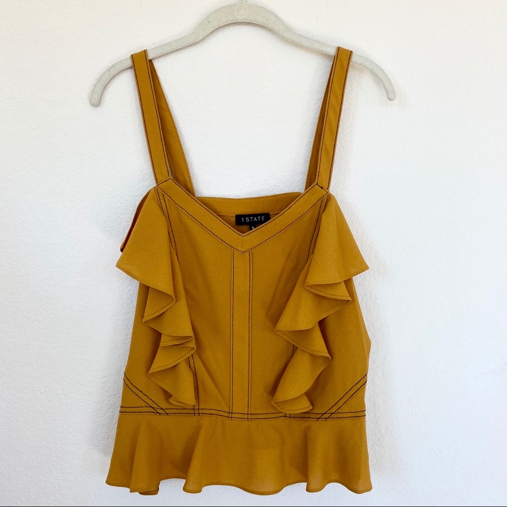 NWT 1 state mustard yellow Ruffle tank top